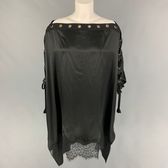 FAITH CONNEXION Size S Black Silk Raw Edge Dress Top - Picture 1 of 6
